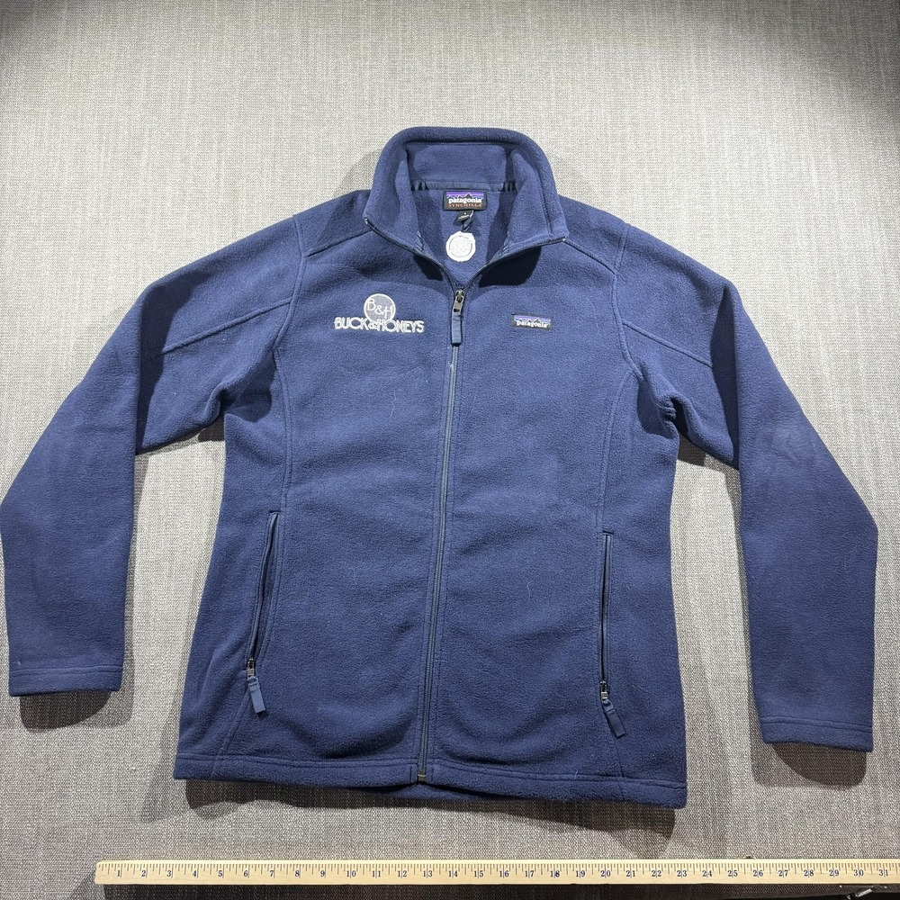 Patagonia Synchilla Jacket Mens Large Blue Fleece Full Zip‎ Buck & Honeys Logo